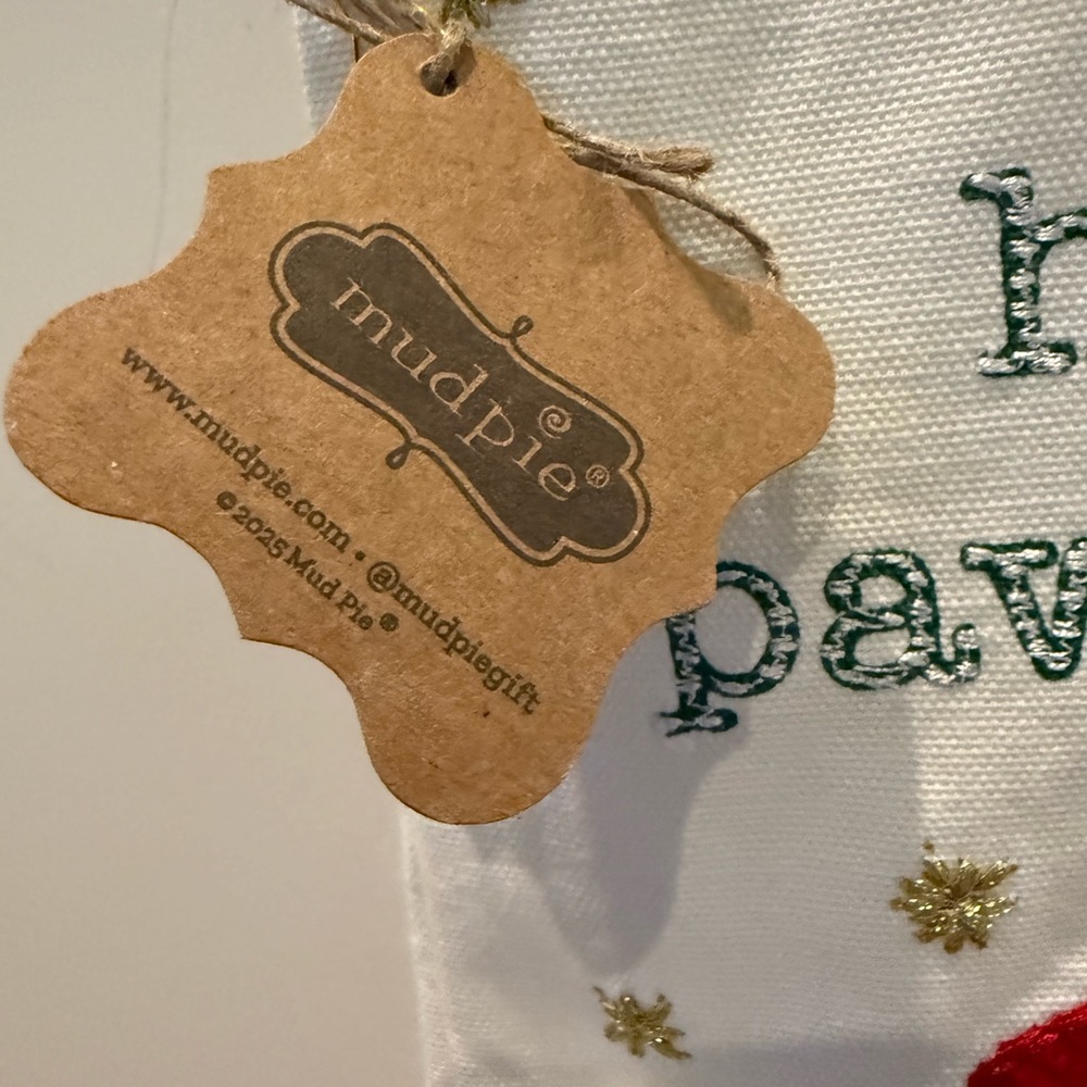 LAST ONE!! Adorable Mud Pie Festive Dog “Happy Paw-lidays” Kitchen Towel- NWT - Picture 2 of 3